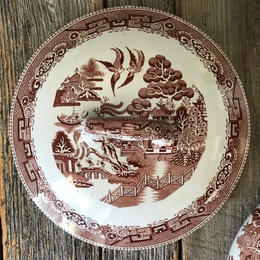 Brown Willowware Soup Tureen